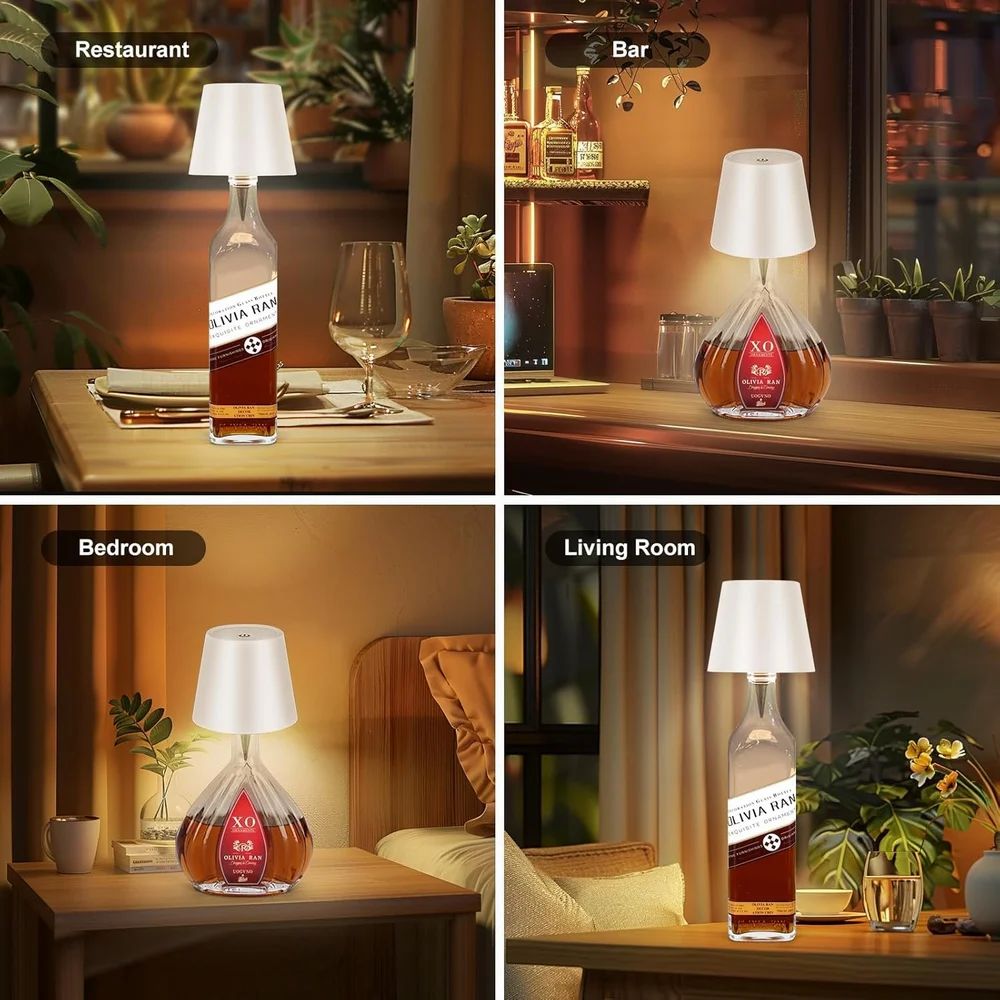 Wireless Bottle Lamp,3 Color Rechargeable Wine Bottle Lights for Bars Restaurants Decoration Lamp