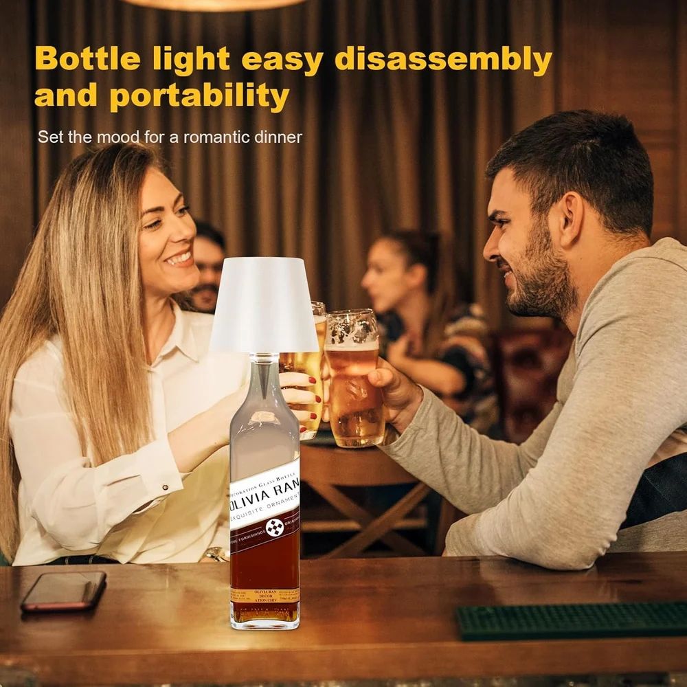 Wireless Bottle Lamp,3 Color Rechargeable Wine Bottle Lights for Bars Restaurants Decoration Lamp