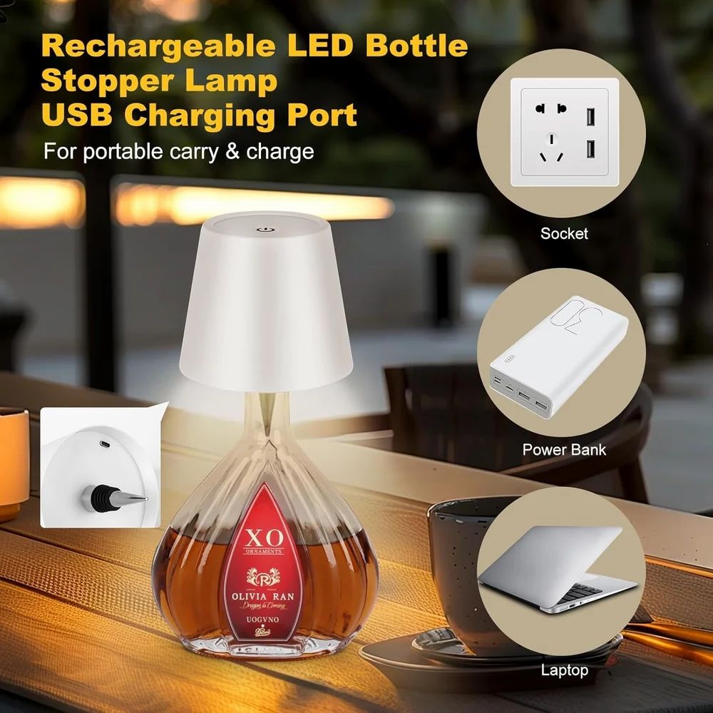 Wireless Bottle Lamp,3 Color Rechargeable Wine Bottle Lights for Bars Restaurants Decoration Lamp