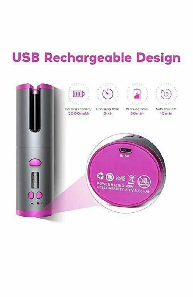 Cordless Hair Curler Automatic Curling Iron - Ceramic Rotating Hair Curler